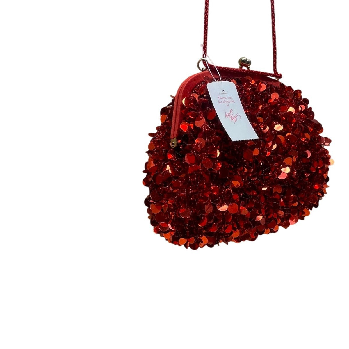 Lord & Taylor Women’s Red Sequins Evening Bag With Chain Strap & Satin Interior