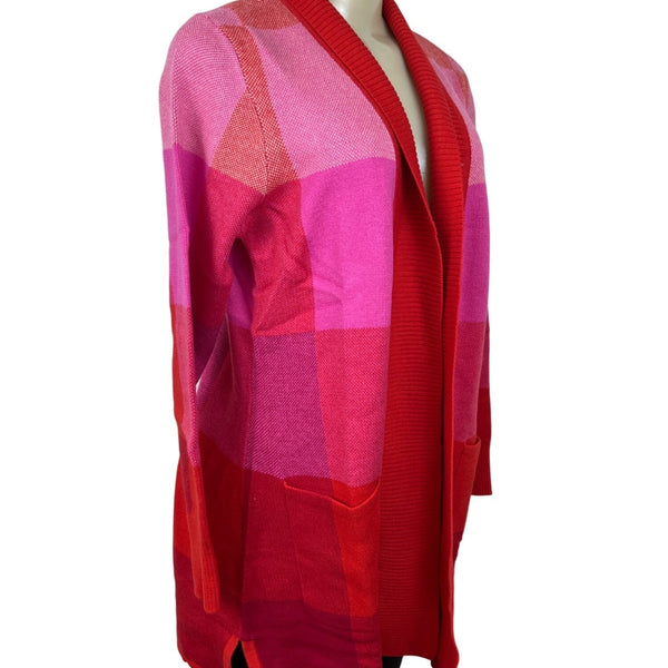 Isaac Mizrahi Live Open Front Cardigan Sweater Womens Pink & Red Knit Size S