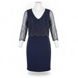 Patra Womens Navy Beaded Sheath Dress With Sheer Overlay Size 12