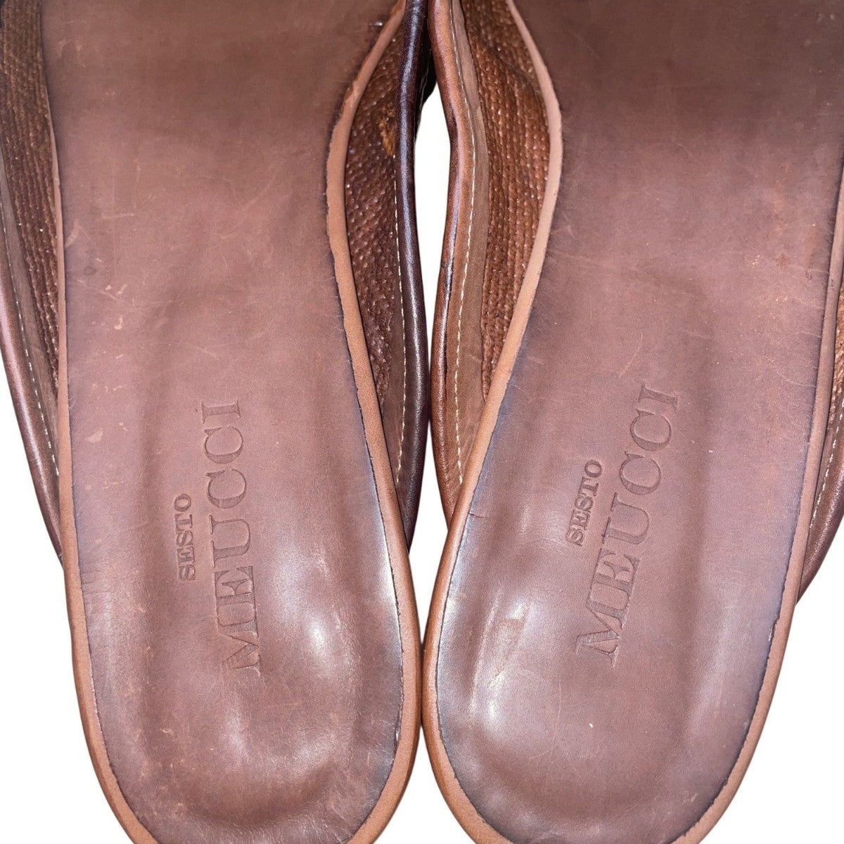 Sesto Meucci women’s Brown Leather Woven Slip-On Mule Shoes Size 10M
