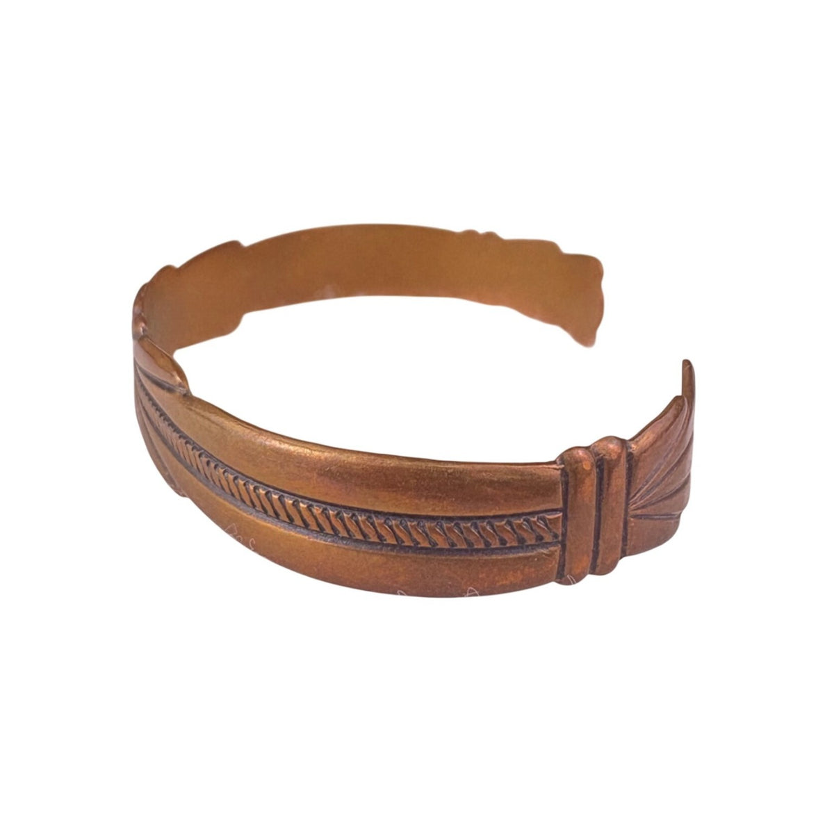 Vintage Unknown Copper Tone Solid Copper Engraved Bangle Stamped Adjustable Size