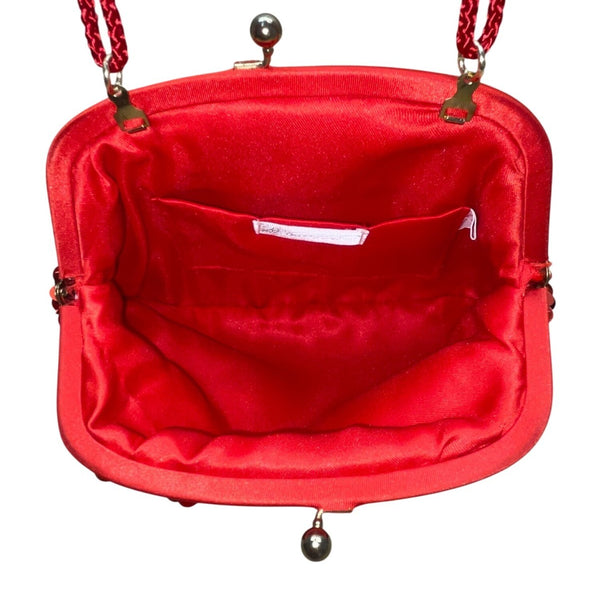 Lord & Taylor Women’s Red Sequins Evening Bag With Chain Strap & Satin Interior