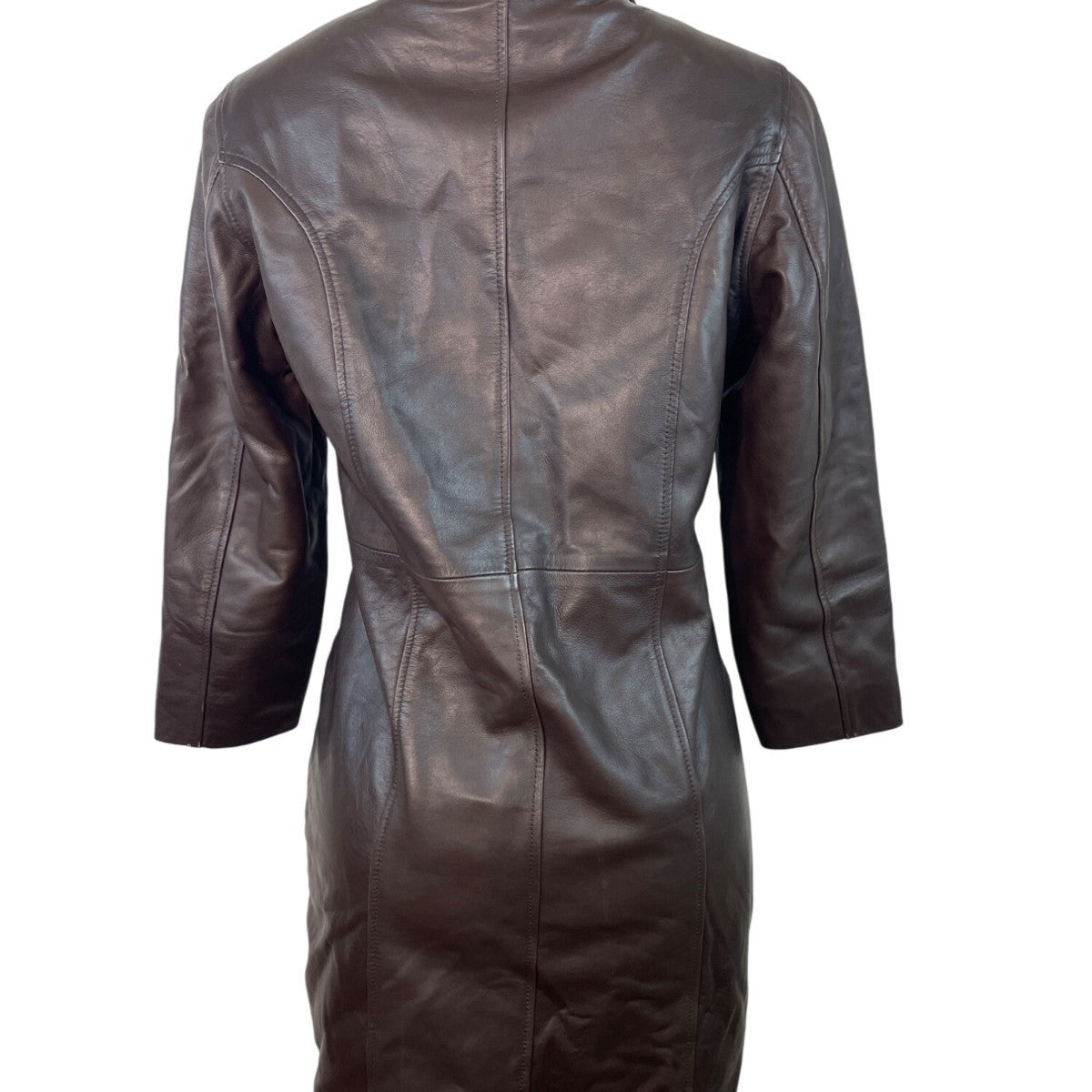 Womens Brown Leather Button-Up Trench Coat With Faux Fur Lining