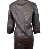 Womens Brown Leather Button-Up Trench Coat With Faux Fur Lining
