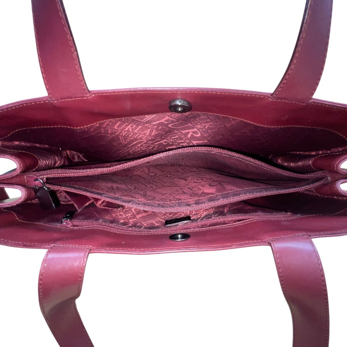 Furla Womens Burgundy Leather Genuine Italian Double Shoulder Straps Tote Bag