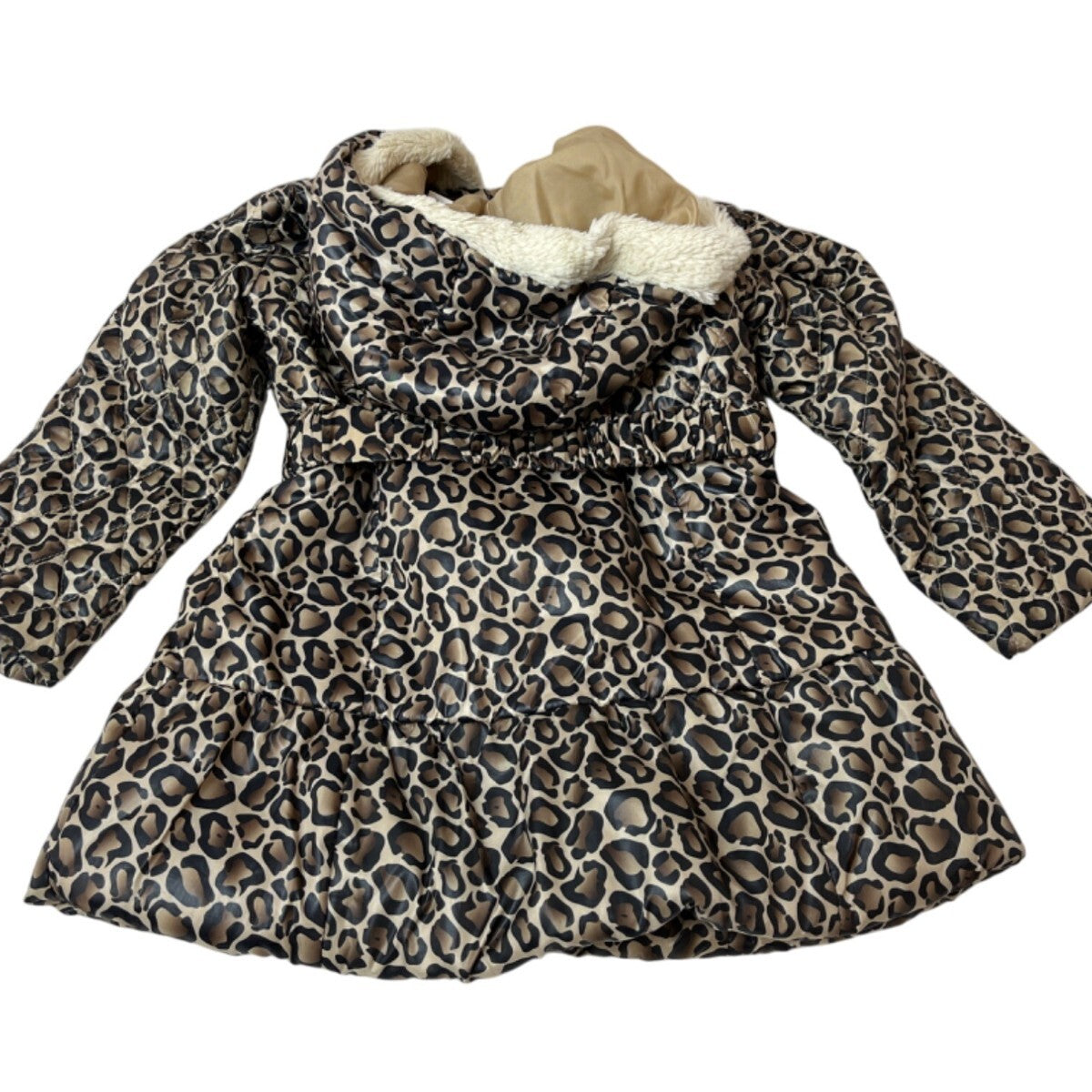 Babies Rus Toddler Girls Leopard Print Puffer Coat With Faux Fur Hood Sz 24M/2T