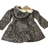 Babies Rus Toddler Girls Leopard Print Puffer Coat With Faux Fur Hood Sz 24M/2T