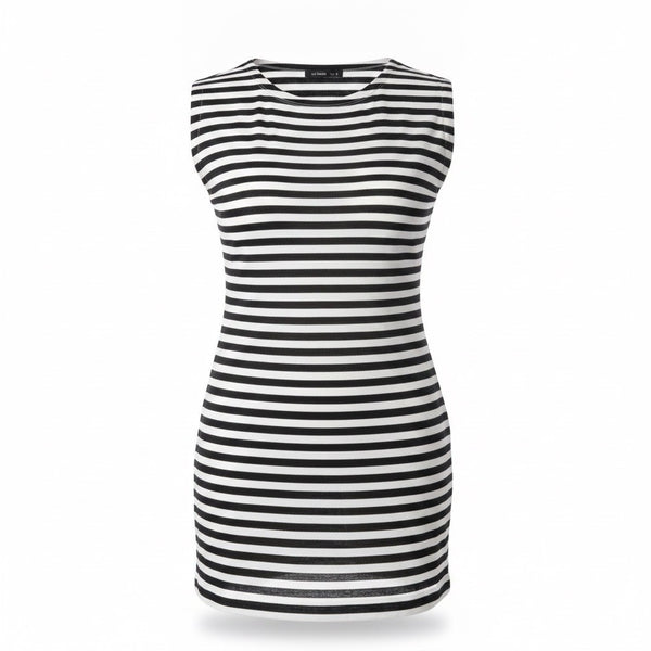 J.Crew Womens Black & White Striped Cotton Sleeveless Dress Crew Neck Sz XXS
