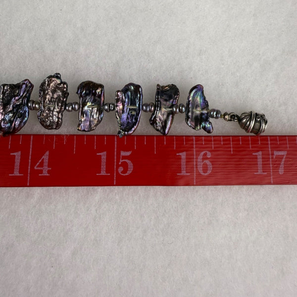 Vintage Freshwater Iridescent Black Pearl Necklace Silver Tone Spacer Beads Magn