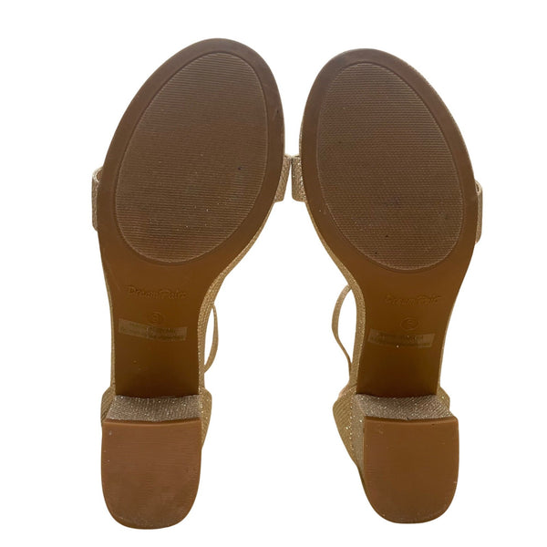 Dream Pairs Women’s Golden Glitter Open Toe Low-Chunk Ankle Strap Heels Size 9