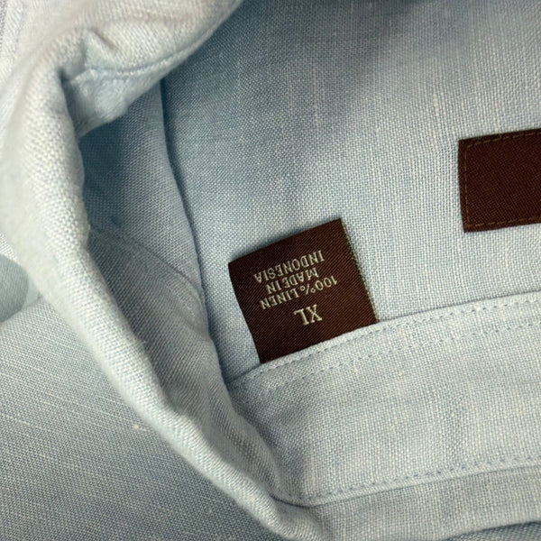 Perry Ellis Mens Light Blue Linen Short Sleeve Shirt Sz XL