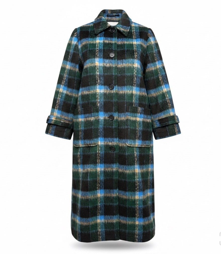 Free Assembly Womens Black Multi-Color Plaid Coat Sz L