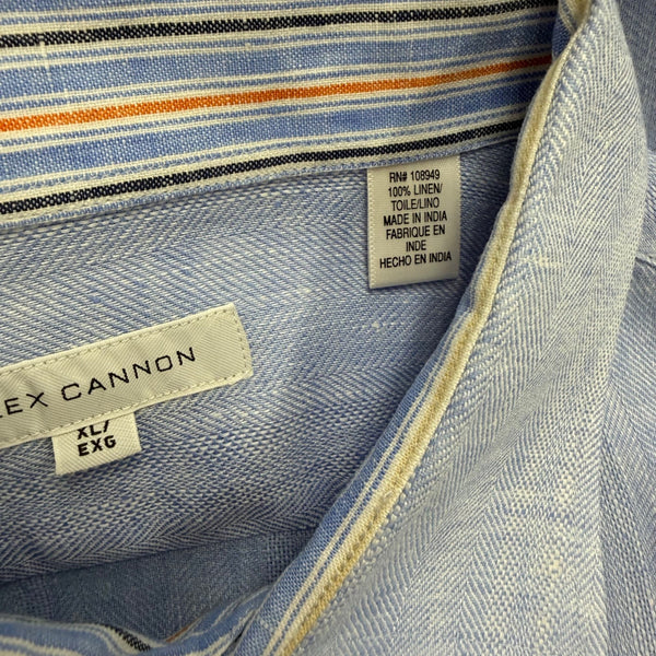 Alex Cannon Mens Blue Linen Button-Down Short Sleeve Shirt  Casual Sz XL