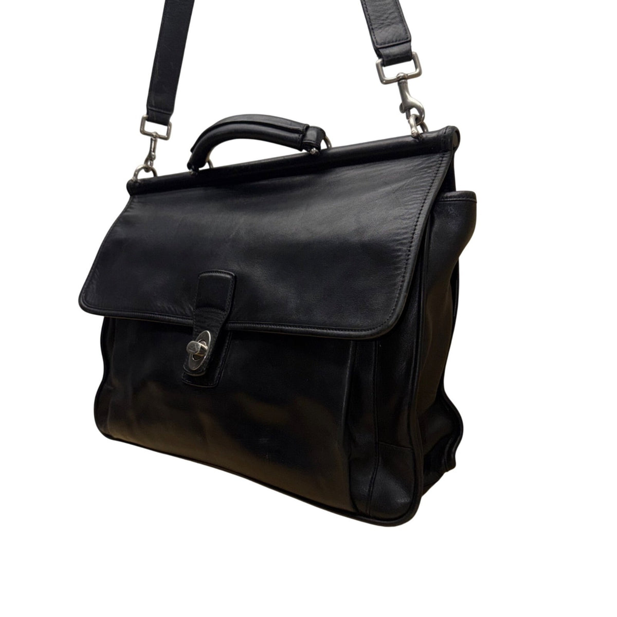 Coach Men’s Black Leather Adjustable Strap Turn Lock Barclay Briefcase Bag
