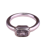 Sterling Silver Vintage Minimalist Womens Ring With Rectangle Transparent Stone 