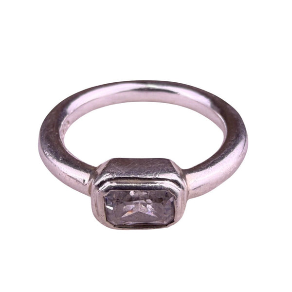Sterling Silver Vintage Minimalist Womens Ring With Rectangle Transparent Stone 