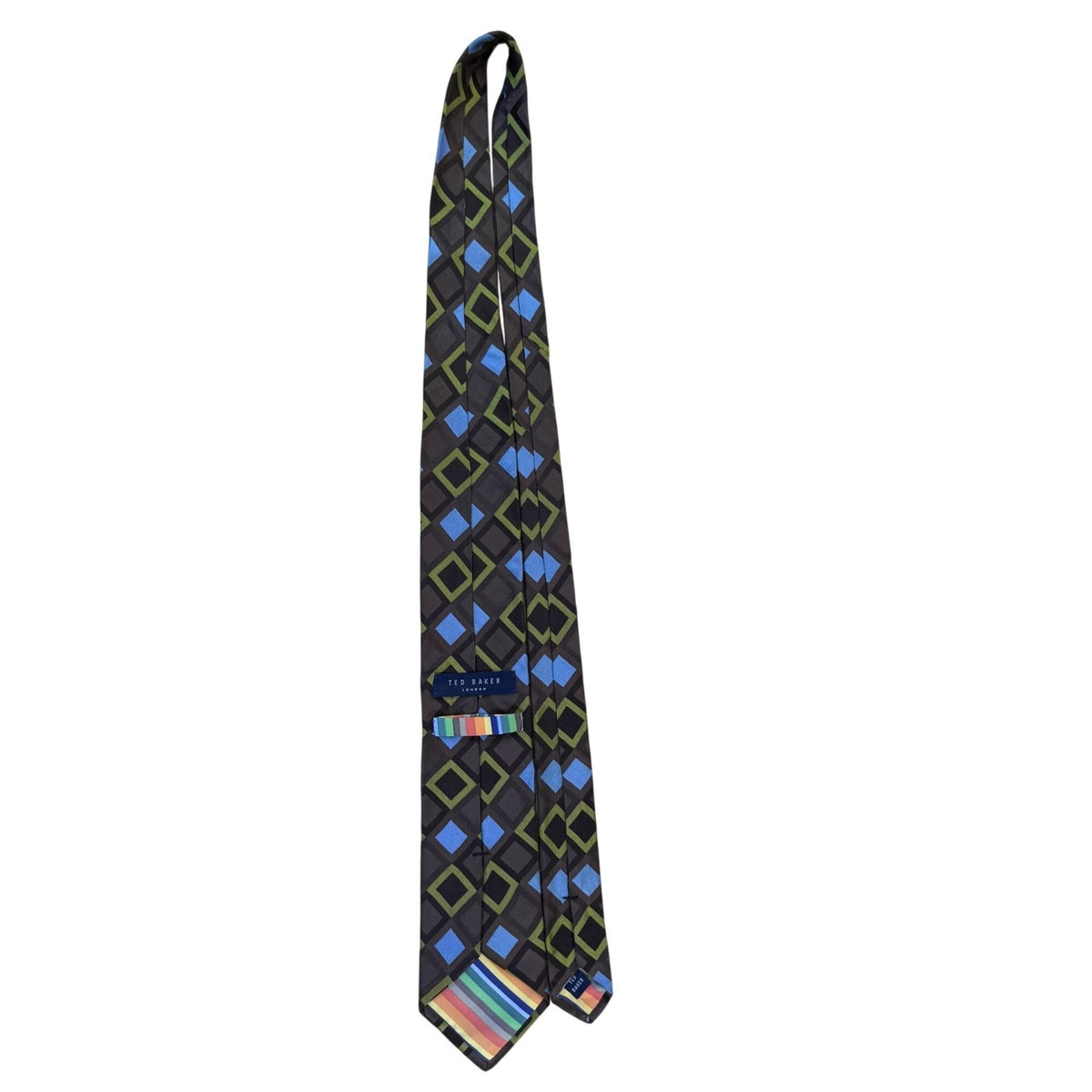 Ted Baker Mens Black Silk Geometric Tie Green & Blue Squares Modern Pattern