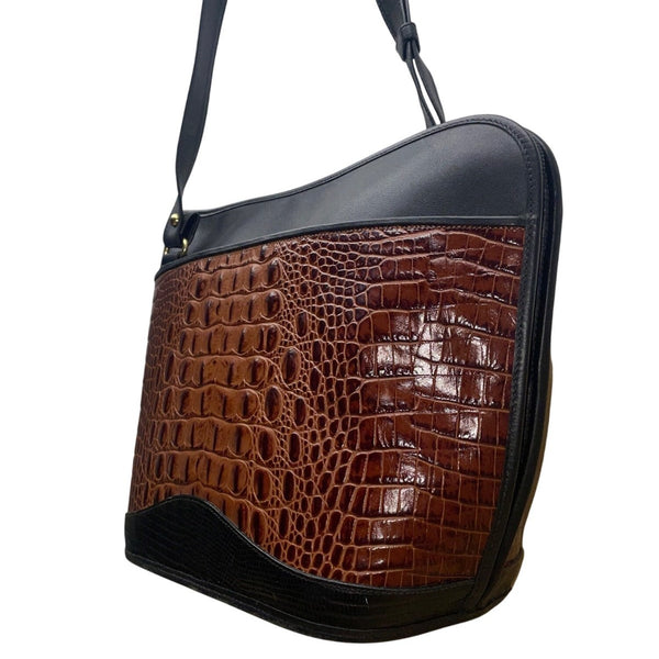 Bar Harbor Women’s Brown & Black Croc Embossed Faux Leather Shoulder Bag