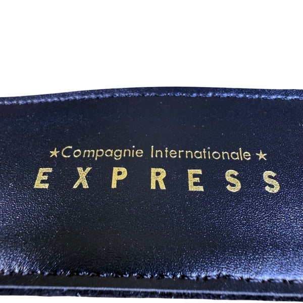 Express Womens Black Leather Belt Gold Jeweled Buckle Sz M