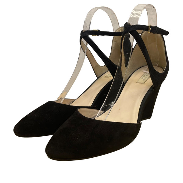 Cole Haan Women’s Black Suede Grand Os Ankle Strap Wedge Heels Size 8.5