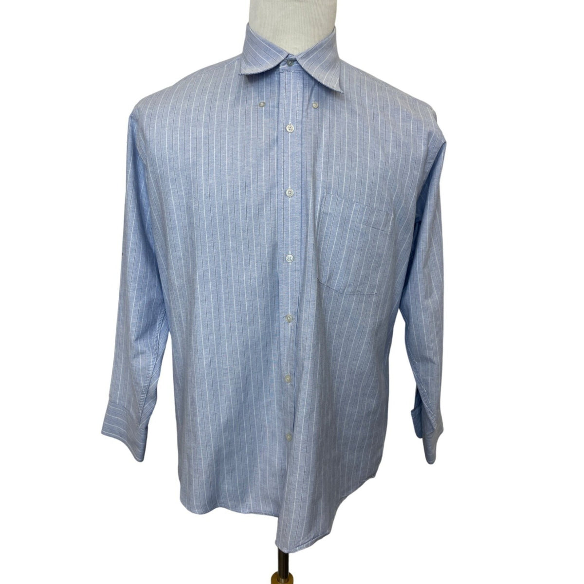 Manhattan Men's Blue and White Striped Long Sleeve Button Down Shirt Sz 32-33