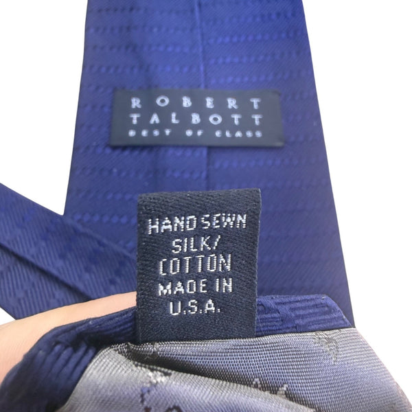 Robert Talbott Mens Blue Silk/Cotton Tie Hand-Sewn Made In USA Textured Chevron