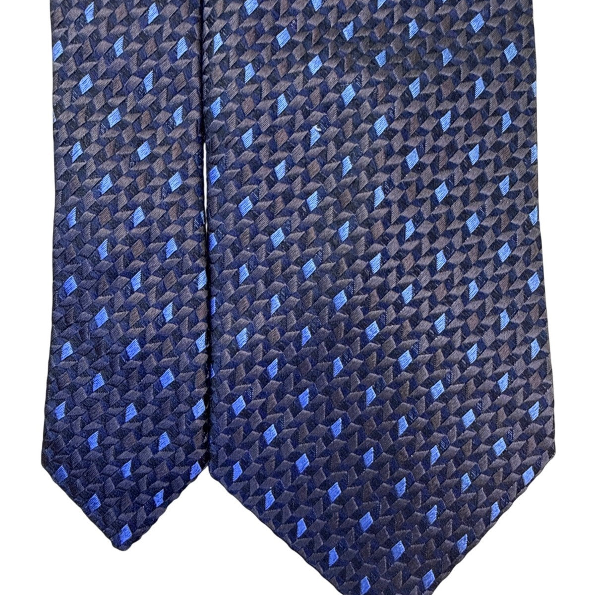 Pal Zileri Mens Brown & Blue Woven Silk Necktie Geometric Pattern Made In Italy