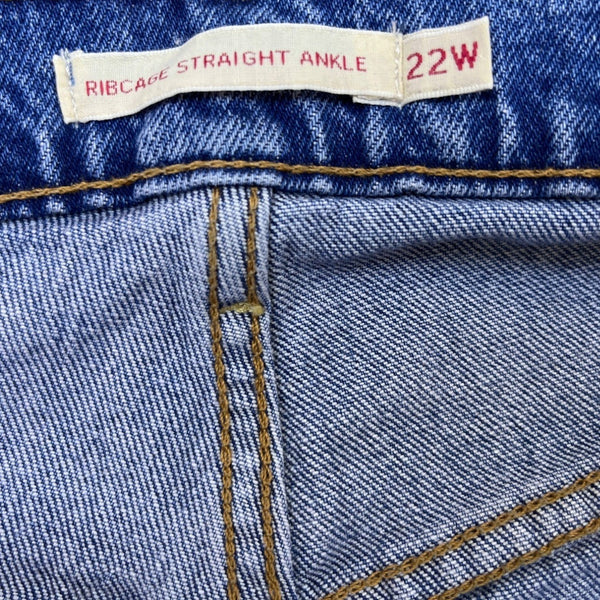 Levis Women Blue Ribcage Straight Ankle Jeans Super High Rise Sz 22W - New