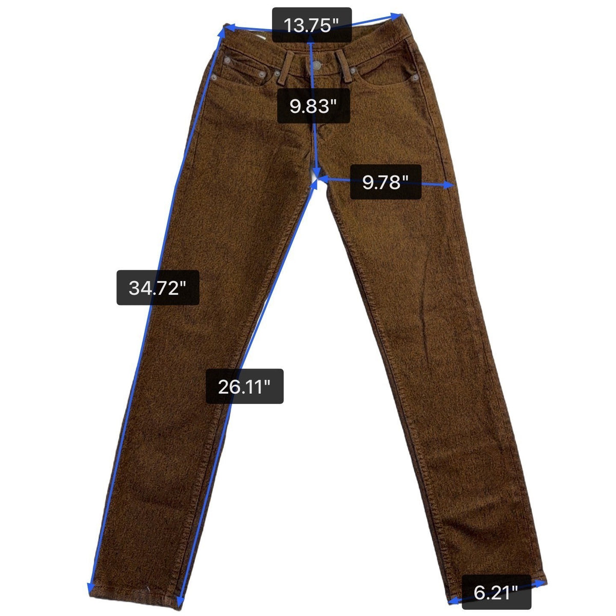 Levis Womens Brown Cotton-Blend Skinny Jeans Denim Stretch Slim Fit W28 L30