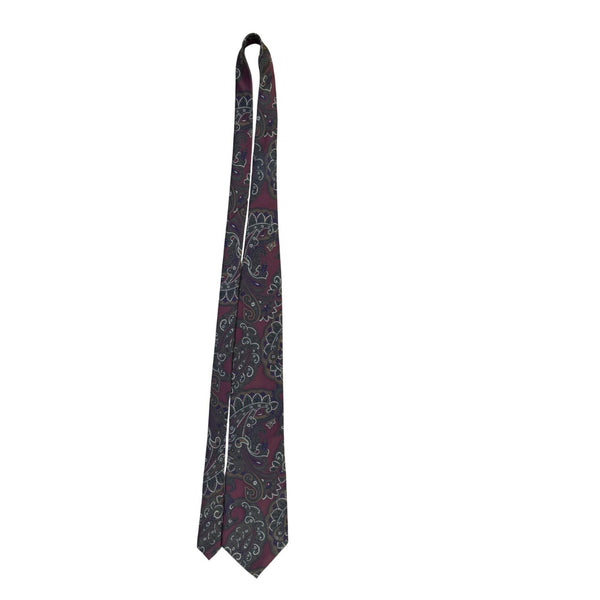 Christian D Mens Burgundy Green Paisley Silk Tie Fabric Woven Italy Made USA