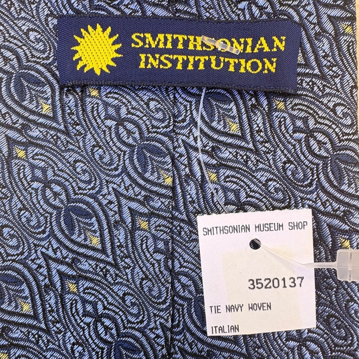 Smithsonian Institution Men Navy Silk Italian Tie Geometric Paisley Design New