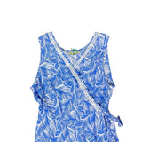 Santiki Womens Blue Wrap Dress Leaf Print Sleeveless Lightweight Vacation Sz  XL