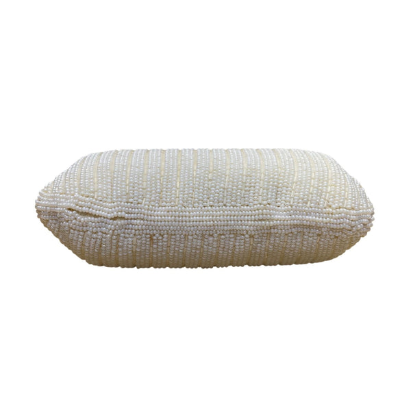Vintage Women’s Ivory Hand-Beaded Elegant Shell Design Satin Lining Clutch Purse