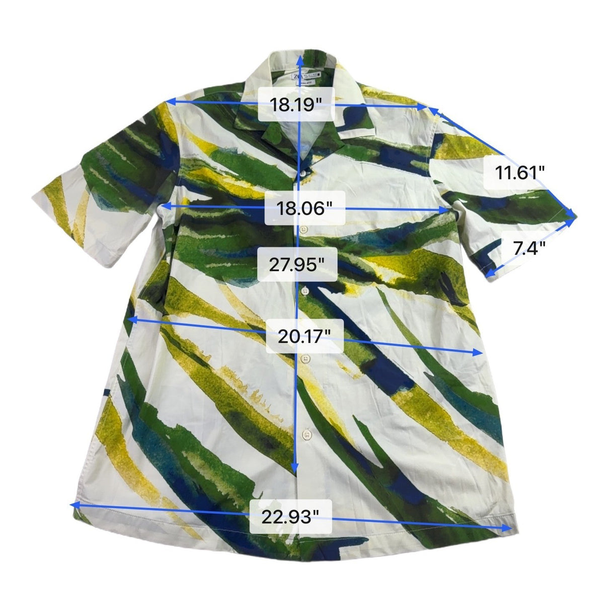 Zara Mens Green/Yellow Printed Button-Down Short-Sleeve Shirt Size L