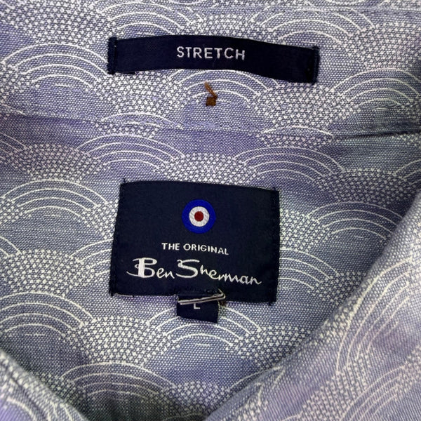Ben Sherman Mens Blue Cotton Blend Short Sleeve Button-Up Shirt Size L 