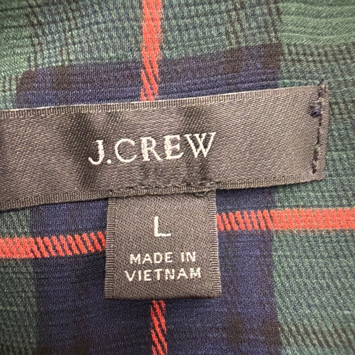 J.Crew Womens Green Plaid Polyester Long Sleeve Tiered Midi Dress Size L