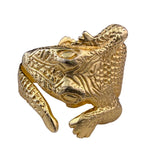 70s & 80s Kenneth Jay Lane Gold Tone Cuff Bracelet Alligator Textured Vintage