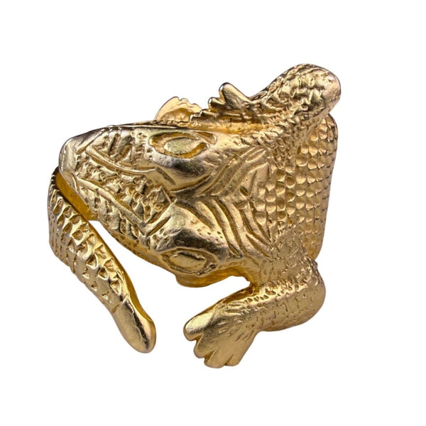 70s & 80s Kenneth Jay Lane Gold Tone Cuff Bracelet Alligator Textured Vintage