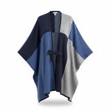 New York & Company Womens Blue & Gray Colorblock Poncho Open Front Tie Sz S/M