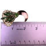 Gold Tone Green Rhinestone Filigree Brooch With Crescent Moon Shaped Design