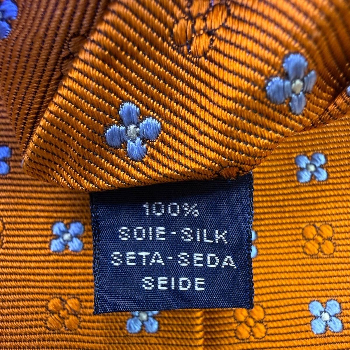 Faconnable  Mens Orange & Blue Floral Silk Necktie Elegant Design