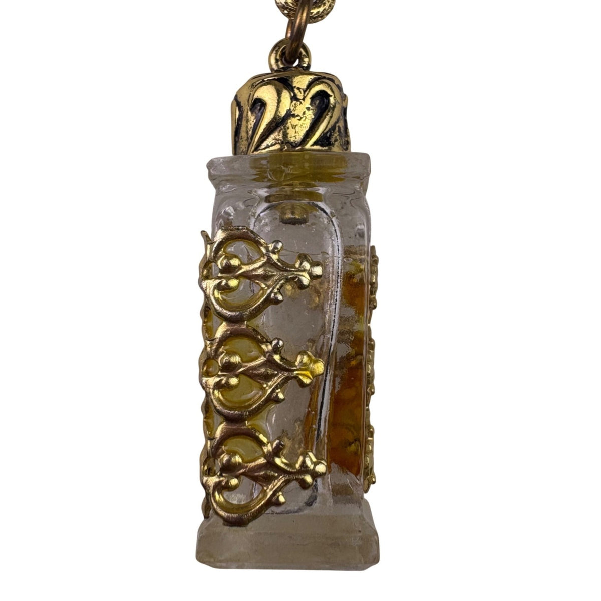 Gold Tone Womens Necklace & Glass Bottle Pendant Floral Detailing Charm Stylish