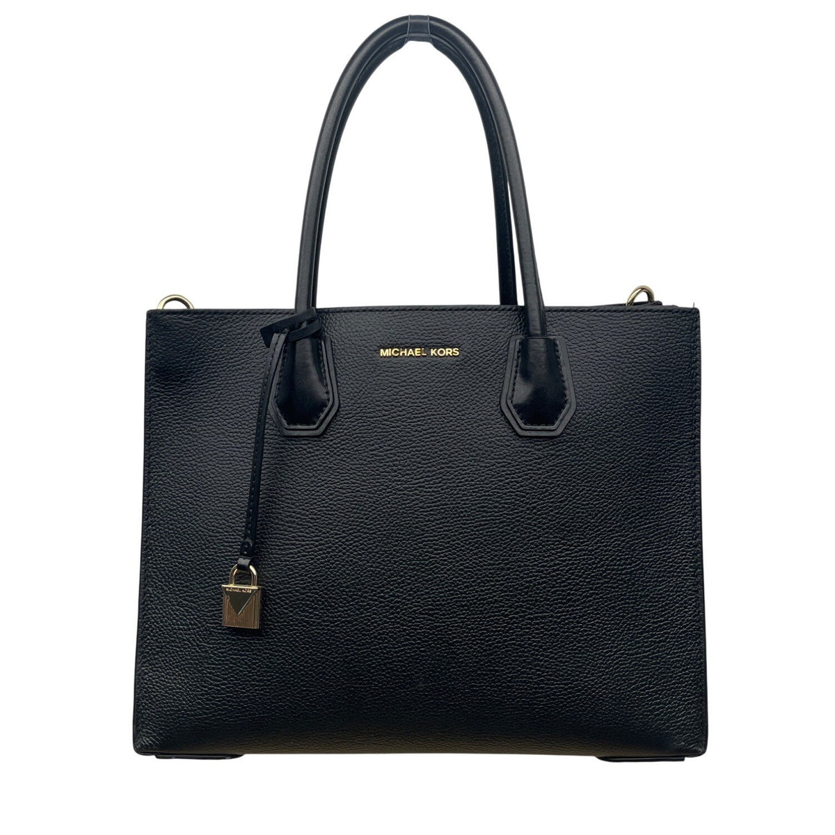 Michael Kors Black Pebbled Leather Satchel  With Gold Hardware & Charm Tote Bag