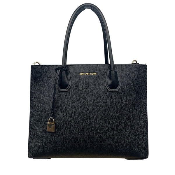 Michael Kors Black Pebbled Leather Satchel  With Gold Hardware & Charm Tote Bag