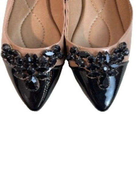 Scamboo Women's Tan Brown Black Rhinestone Flat Shoes Sz 35 - EUC