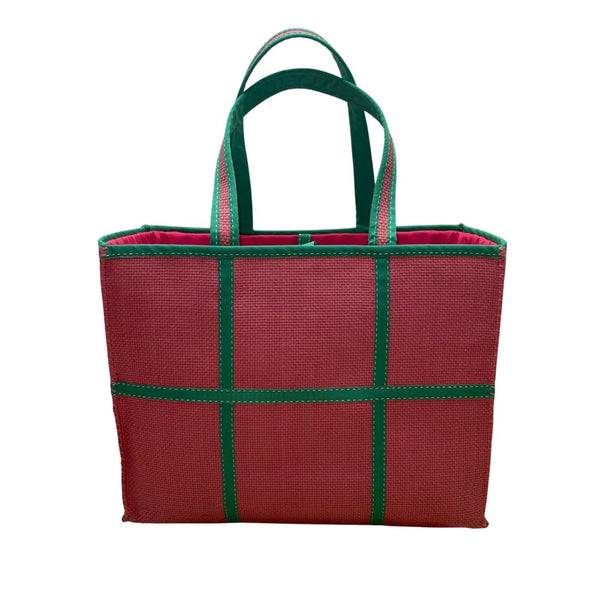 Ralph Lauren Women’s Red & Green Woven Linings Open Top Stitch Detailing Tote