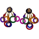 Plastic Multicolor Womens Clip-On Earrings Gold Tone Accents Geometric Dangle