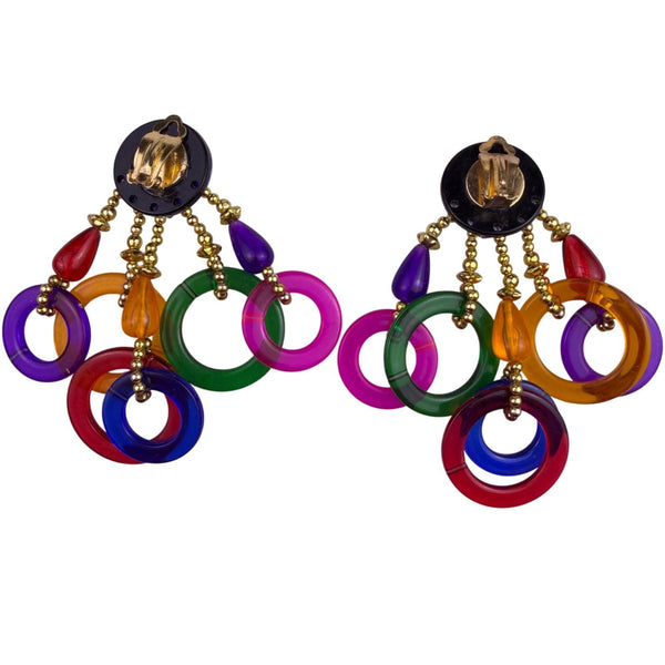 Plastic Multicolor Womens Clip-On Earrings Gold Tone Accents Geometric Dangle