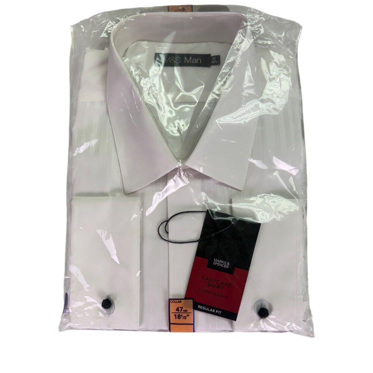 M&S Man Mens White Cotton Easycare Long Sleeve Regular Fit Shirt 47/18.5 Collar