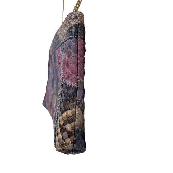 Vintage Women’s Purple Pink Python Skin Gold Chain Clutch and Sholder Bag